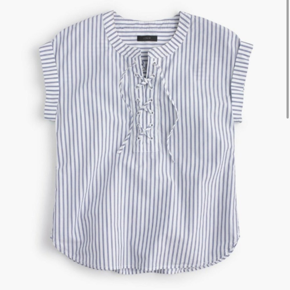 J. Crew Lace Up Striped Popover Shirt - 10 - Picture 2 of 12